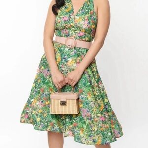 Unique Vintage Green Halter Dress